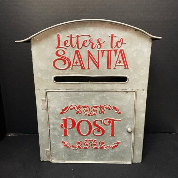 Letters to Santa Post Mailbox Metal Wall Hang Shelf Sit Christmas Seasonal - Picture 1 of 3